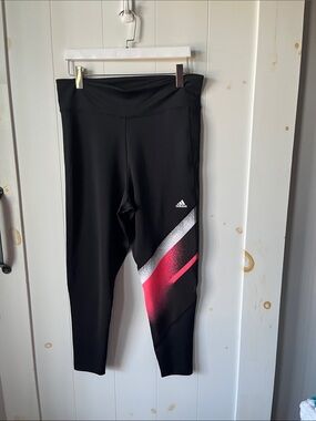 Adidas Black Leggings with Pink and Silver Diagonal Accent